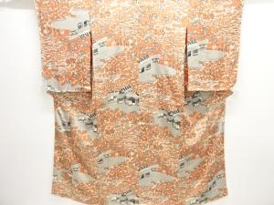 大正ロマン　錦紗家屋に草花模様着物